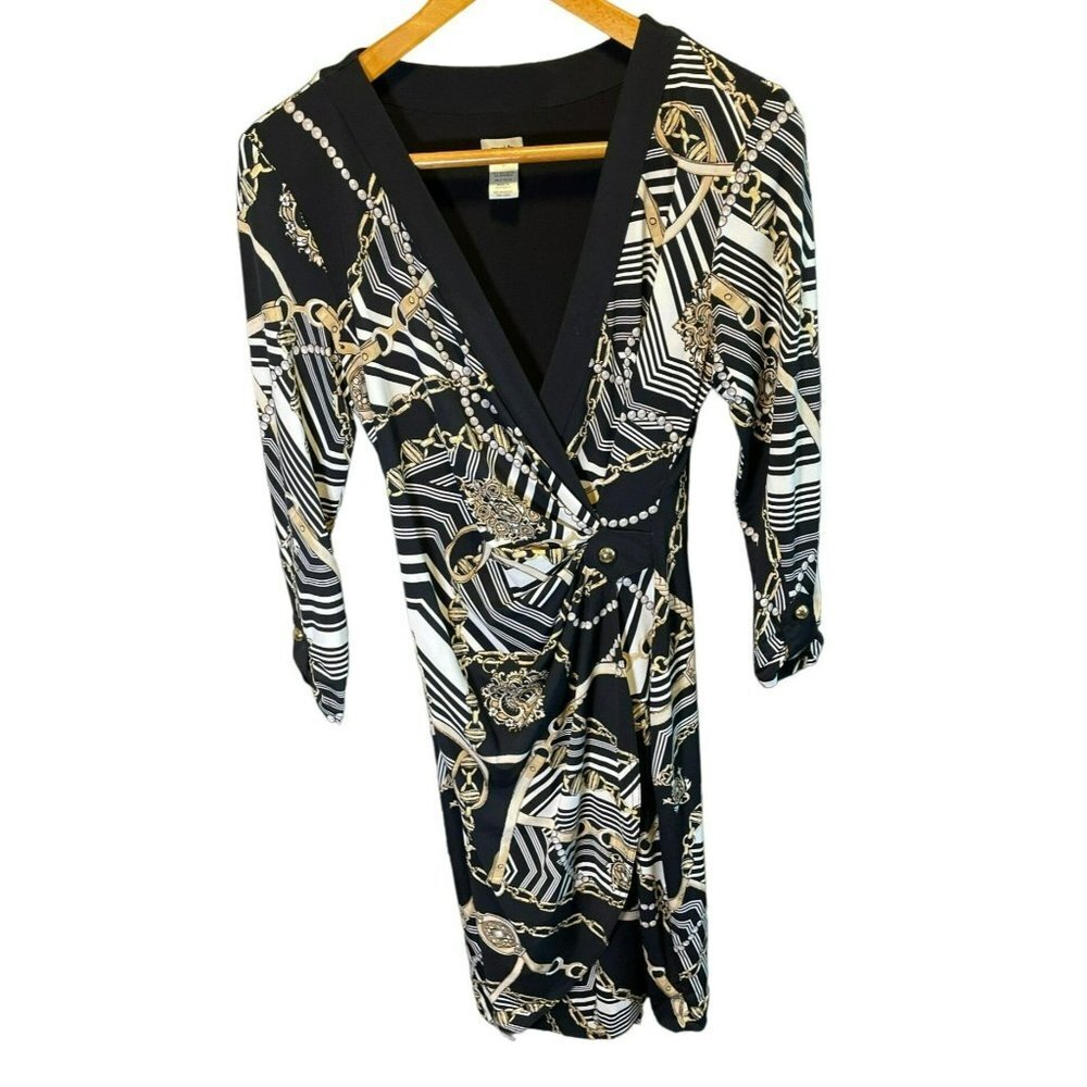 Cache Black Faux Wrap Horse Bit Fitted 3/4 Sleeve… - image 1